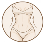 Illustration of a woman's torso representing fractional RF body treatments to improve skin firmness, texture, and laxity.