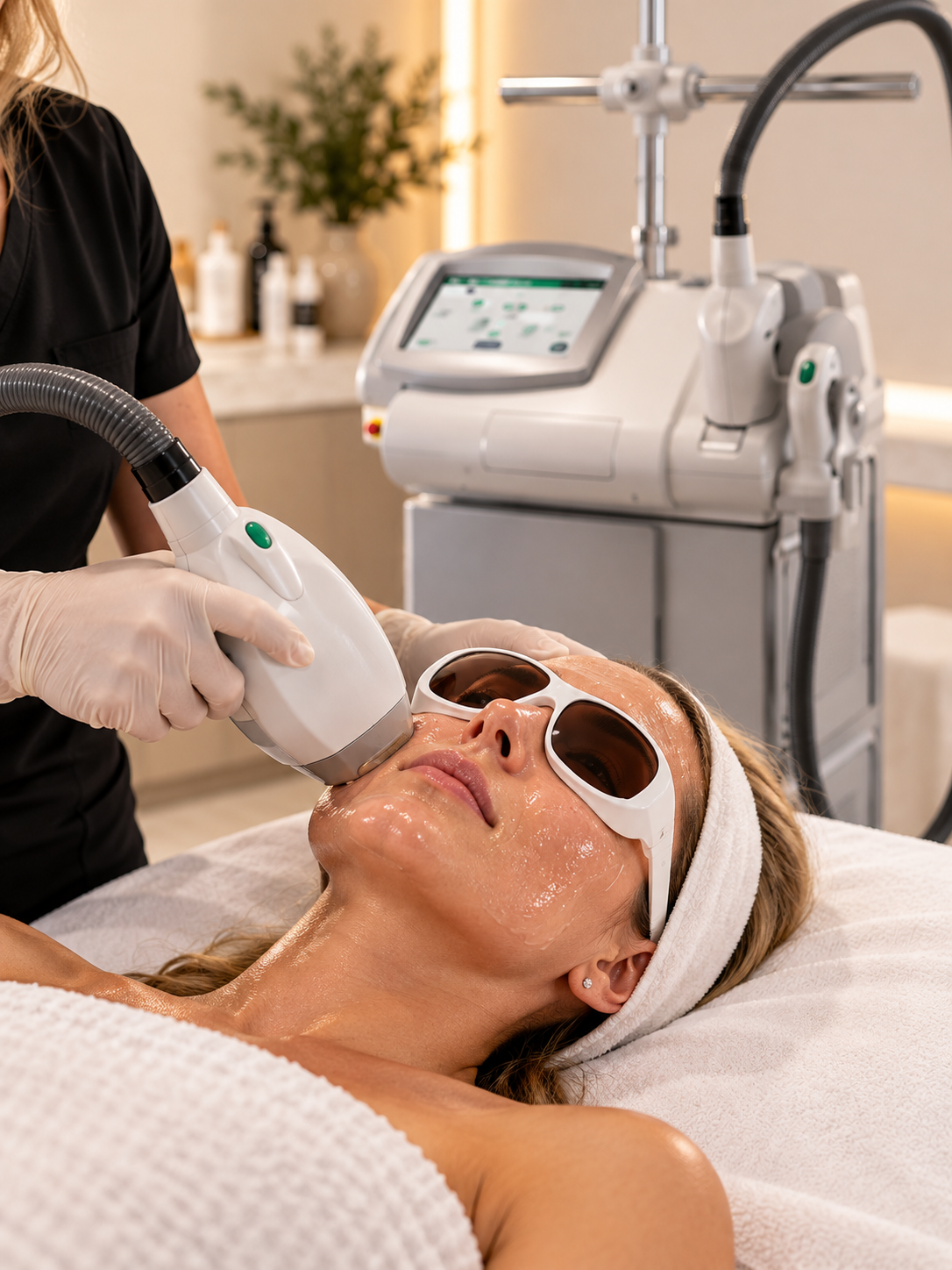 Woman getting treatment IPL Photofacial at Waves Aesthetics in Ponte Vedra Beach